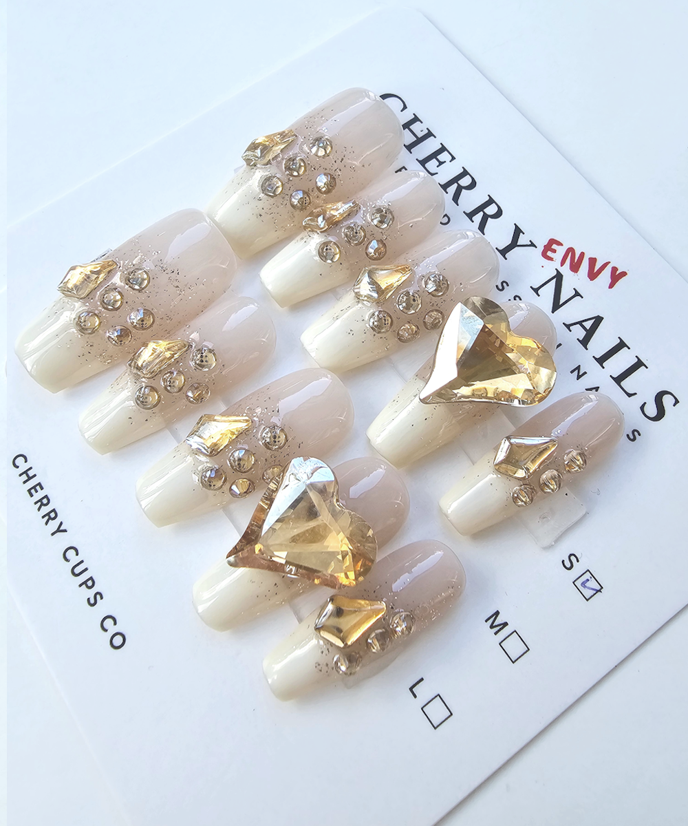Handmade 3D Press on nails gold french tip