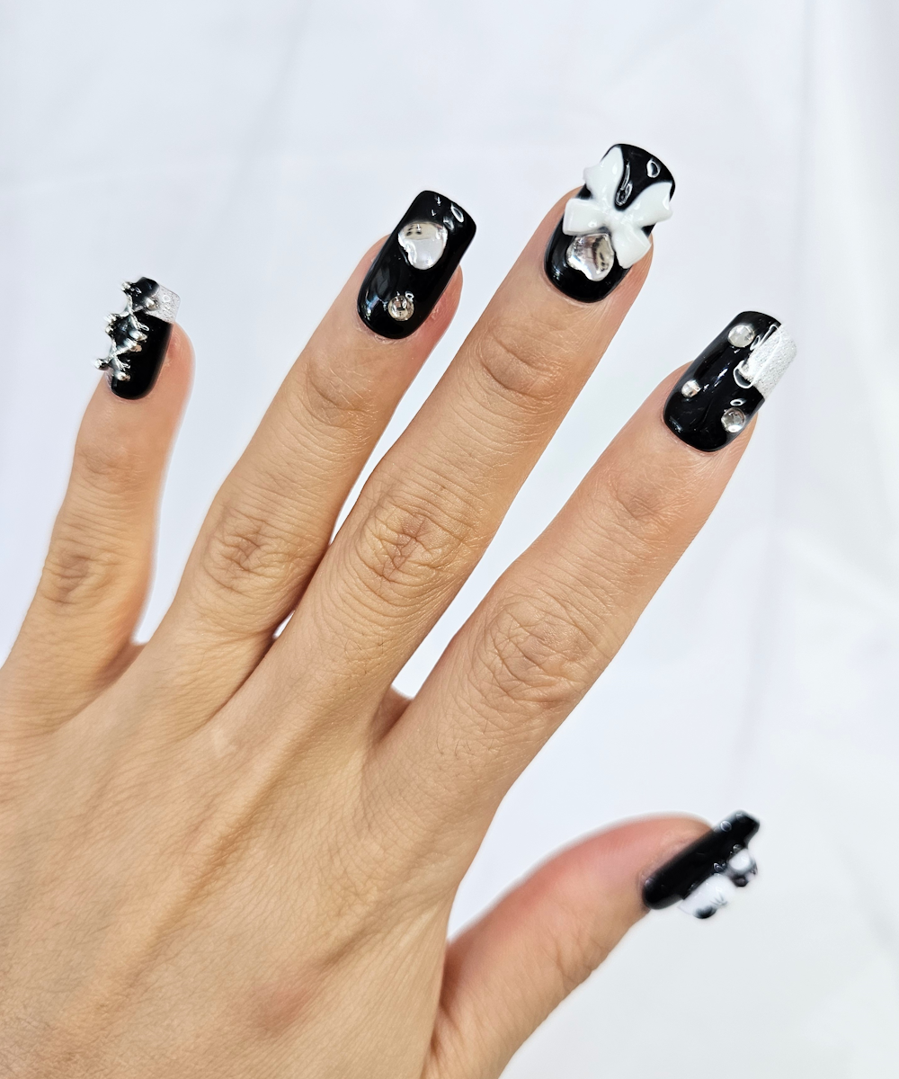 Handmade 3D Press on nails black hello kitty