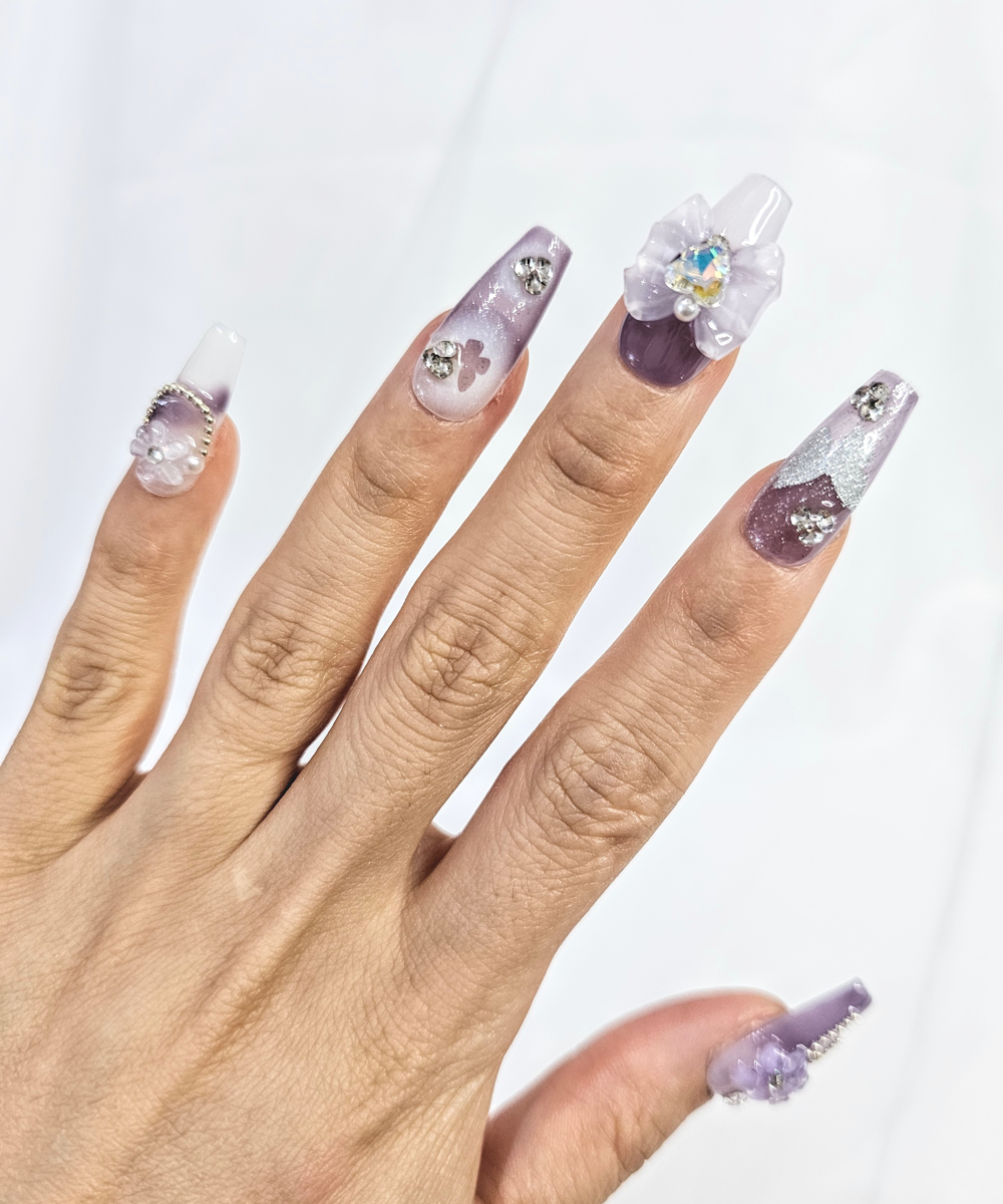 Handmade 3D Press on nails purple