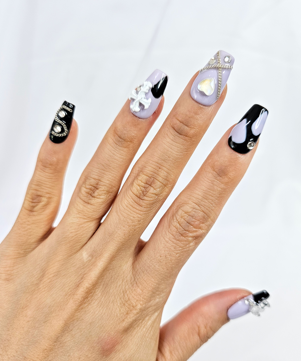 Handmade 3D Press on nails purple kuromi