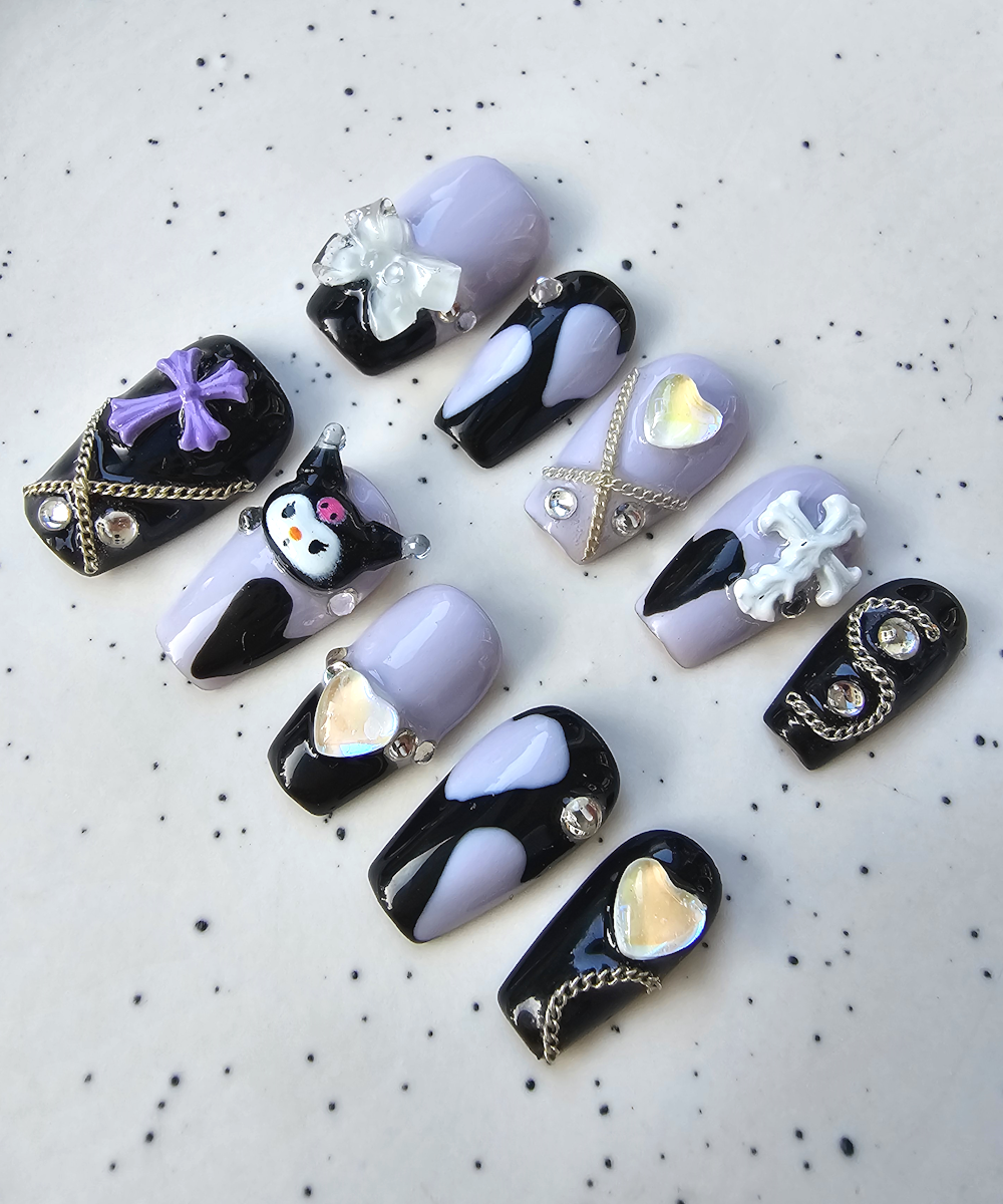 Handmade 3D Press on nails purple kuromi